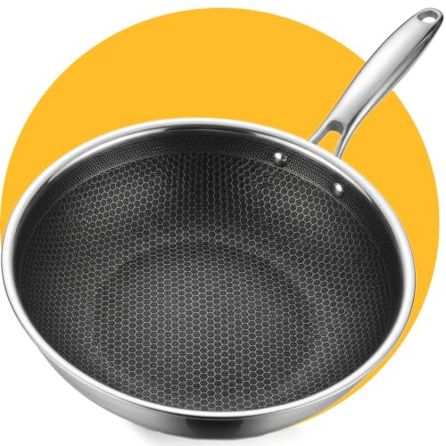 Pasper Wokpfanne Ø 28 cm - PFAS-frei - Alle Herdarten - Induktion - Keramik | Frei von Schadstoffen | Kratzfeste Wabenstruktur | Spülmaschinengeeignet