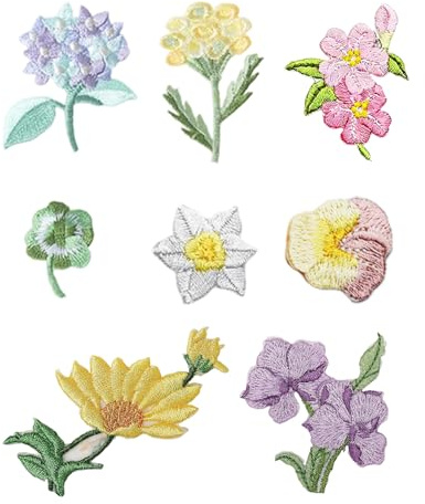 JIRVEX 8 Stück Patches Zum Aufbügeln Blumen Aufnäher Bestickt Bügelbilder Für Textilien Kleidung Jeans Jacke