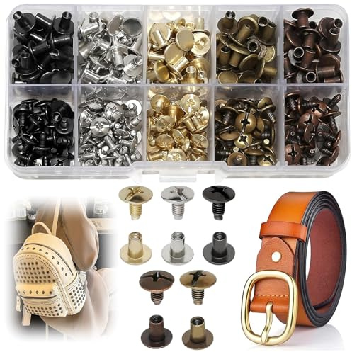 Persiiious 150 Stück Schraubnieten, 0.35×0.15 / 0.37×0.96 Nieten Für Leder, Röhrenförmige Metallnieten, Leder Nieten Set, Metallniete Doppelkappe, Buchschrauben, Für Basteln, Buchbindung, Taschen