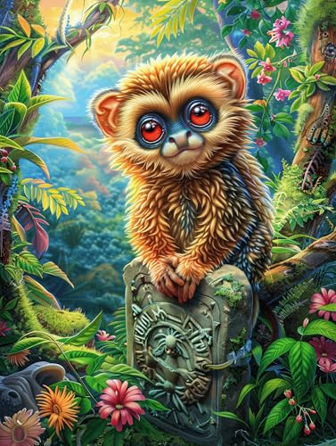 Singe dans la forêt enchantée 300 Pieces Casse-tête Famille en Carton sans Déformation Haute Qualité Animal Plante Difficulté Moyenne Activité Familiale Anti-Stress Cadeau 300 PCS