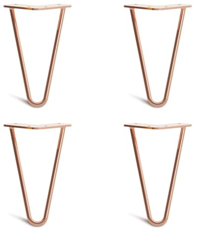 The Hairpin Leg Co. 4X Haarnadel-Tischbeine: Doppel-Schweiß Stahl, Schrauben, Anleitung, Schutzfüße. Klassischer 10mm 2 Stangen Stil. 20cm Kupfer