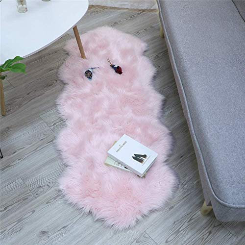 HLZDH Oveja de Piel sintética Felpudo Alfombra Antideslizante Lujosa Suave Lana Artificial Alfombra para salón Dormitorio baño sofá Silla cojín (Rosa, 60 X 160 CM)