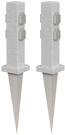ledscom.de 2X Garten-Steckdosen-Säule Pock mit Erdspieß für außen, 4-Fach, Stein-Optik, eckig, 39,5cm