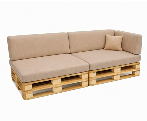 POKAR Set di Cuscini per Europallet da 6 pezzi: 2x Sedile 120x80cm +2x Schienale 120x40cm +1x Schienale (laterale) 60x40cm +1x decorativo 40x40cm, per Divano da Giardino, senza Pallet, beige