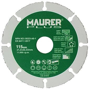 MAURER Disco De Corte Para Madera y Plasticos Ã˜ 115 x 1,2 mm.