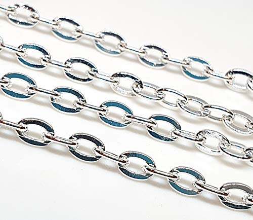 Perlin 3 meter länkkedja, länkkedja, metallkedja, oval 4 mm, guld och silverfärg, smyckeskedja, metervara för smyckestillverkning, halsband, armband, gör-det-själv, hantverk (silver)