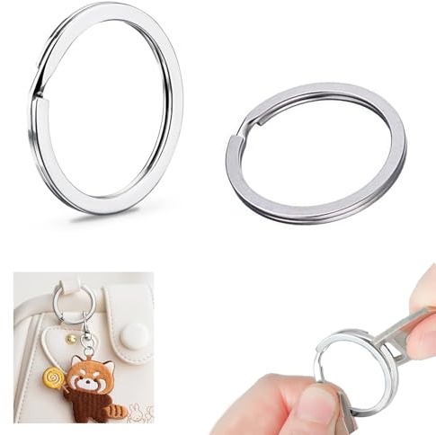 Juzishangdian Anneaux 30mm Plat en Acier Inoxydable Round Chaîne Porte-clés pour Maison et Voiture Argent