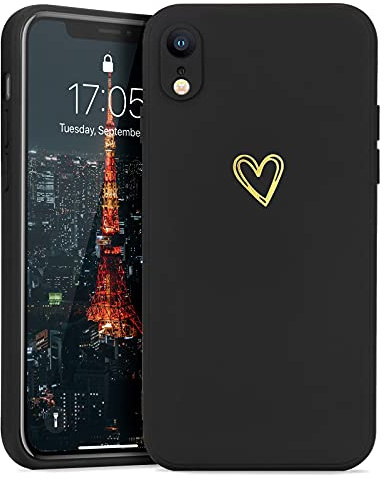 Lafunda Handyhülle Kompatibel mit iPhone Xr Mädchen Hülle | Ultra Dünn Silikonhülle süß Liebesherz Schutzhülle stoßfest Case Bumper Back Cover mit Fallschutz für iPhone Xr Schwarz