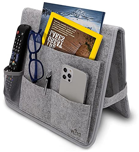 VILSTO Organizador de Sofá Sillón Cama, Reposabrazos Bolsillo para Sofá, Soporte para Mando a Distancia, Bolsa de Almacenamiento, bandejas decorativas, Soporte para Libros, Tablet, Gafas, Gris Claro