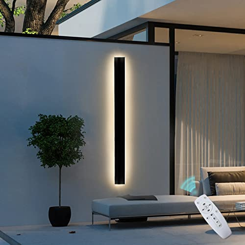 VOMI Dimmbar Aussenlampe Wandleuchte mit Fernbedienung Innen Außen Lichtleiste Schwarz Metall Acryl IP65 Wasserdicht Up Down Wandlampe LED Aussen-Leuchte Wand Bad-Lampe Schlafzimmer Wohnzimmer,100cm