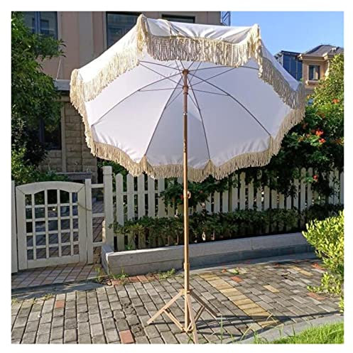Ø200cm Frange Parasol de Plage Blanc, Coupe-Vent et Imperméable à l'eau Extérieur Pare-Soleil Auvent Décoration de Jardin Parapluie pour Cour Patio Piscine Pelouse