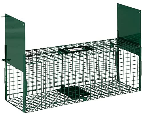 Outsunny Trampa para Animales Vivos con 2 Puertas Jaula de Captura Metálica con Asa para Conejos Visones Zorros Pequeños 80x25x30 cm Verde Oscuro