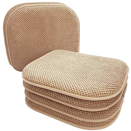 PAGGED Khaki Foam Seat Cushions Kitchen Chairs Pads for Dining Chairs 6 Pack Non Slip Patio Seat Cushions Washable U Shaped Soft Thick Large Metal Wooden Chair Cushions,17 x 15