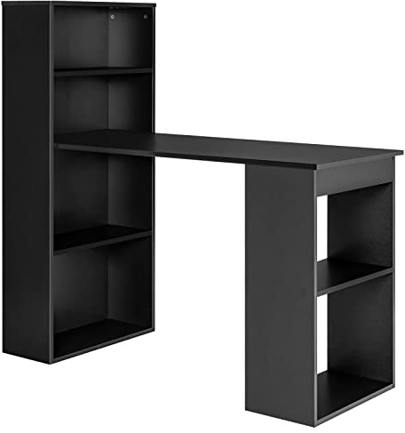 COSTWAY Computer Desk with Storage Shelves (Black, 122 x 52 x 120cm) | Wooden PC Laptop Workstation with 6-Tier Bookshelves, Modern Home Office Writing Study Desk