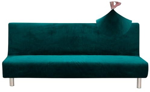 Jaotto Sofabezug Ohne Armlehne 2/3 Sitzer, Sofa Überwürfe Armlose Sofabettüberzug Jacqaurd Stretch Wasserdicht Waschbar, Sofaüberwurf Sofahusse für Clic Clac Klappcouch ohne Armlehnen,Samt#Dunkelgrün