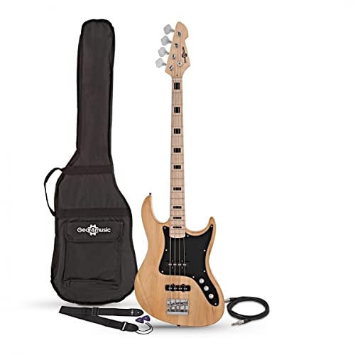 Gear4music LA-II E-Bassgitarre 4 Saiten Natur | Vielseitiger Bass mit Klarem Druckvollem Ton, Lineare Brummfreie Tonabnehmer, Getrennte Regler, Naturglanz
