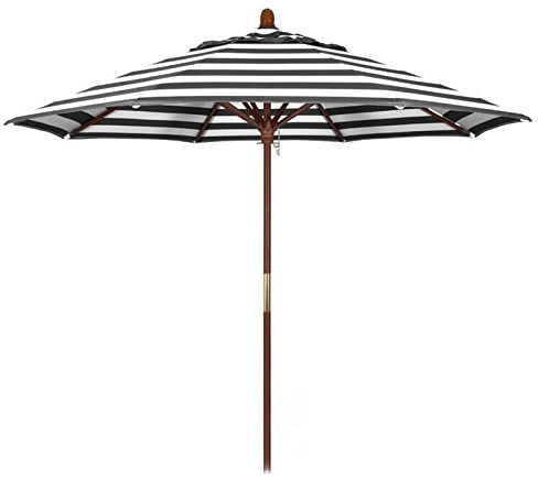XIAOYUE Holz-Sonnenschirm Ø270cm, Schwarz-Weiß Gartenschirm, UV-beständig Strandschirm mit Seilzugsystem, für Garten, Terrasse, ohne Ständer