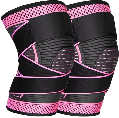Ruilala Knee Brace 2 Pack Knee Support for Men Women Elastic Compression Knee Sleeve for Knee Pain, Arthritis, Tendinitis, ACL, Meniscus Tear, Running (Rose red, S)