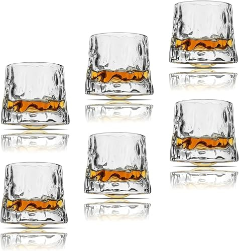 Sthrucrack Verres à whisky rotatifs décompressibles - Lot de 2 verres de style bar pour bourbon, scotch, rhum (6 embouts texture marteau, 300 ml (10 oz))