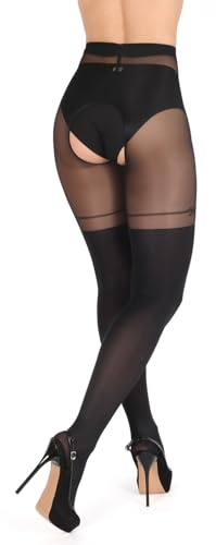 BANANANALU 20 Den Overknee sexiga Ouvert strumpbyxor med öppet steg Cutout, Nero, XL