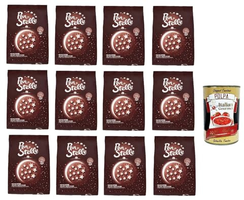 Italian Gourmet di stelle biscotti cacao e stelle Kekse 12 x 700g | Frollini al cioccolato, kakaohaltig und mürbe, ideale scorta per colazione, Gesamtnettogewicht 8,4 kg + Kostenlos Polpa 400g