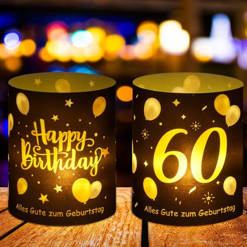 Jostift 12 Windlichter 60. Geburtstag Happy Birthday Stimmungsvolle Deko | Für Innen & Außen.Faltbar, leicht zu montieren & mit Teelichtern geeignet – praktisch & dekorativ