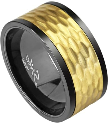 Paula & Fritz® Ring Herren Schwarz Gold Titan-IUM Grade 2 Größe 59 (18,8) - 70 (22,3) 10-mm breit Partnerring Verlobungsring Band-Ring Spinner-Inlay