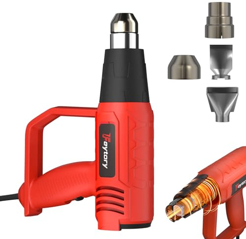 Fast Heat Gun 2000W, 60℃- 600℃ Dual Temp Universal Hot Air Gun with 4 Nozzle Attachments for Pipe Bending, Shrinking, Paint Stripping, Handheld and Portable, Red