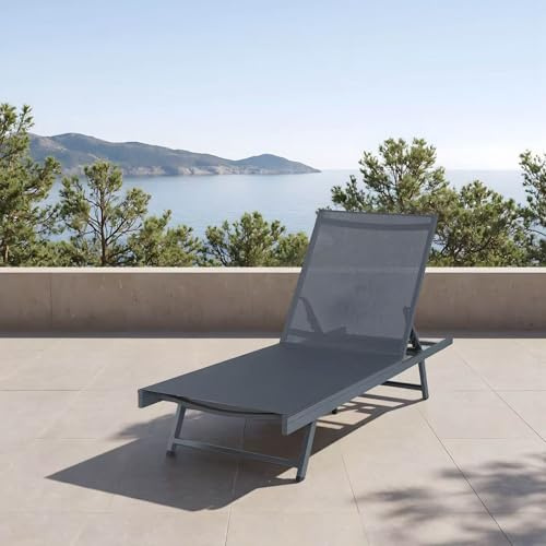 casa.pro Sonnenliege Baragiano Gartenliege 197 x 64 x 30 cm UV-beständig Relaxliege Aluminiumgestell wetterfest mit Rückenlehne 5-stufig verstellbar max. 150 kg Anthrazit/Dunkelgrau