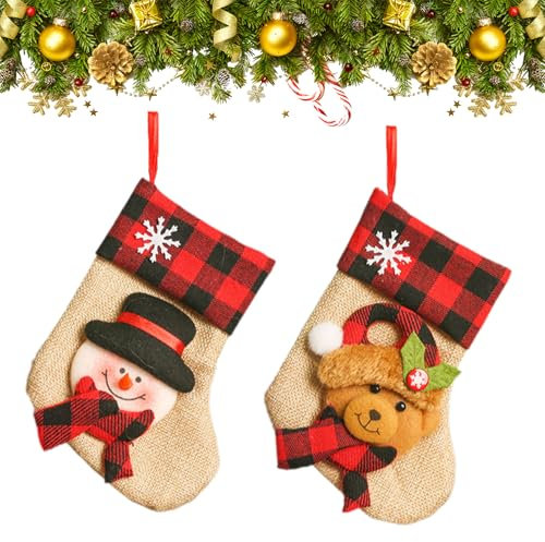 PORUPAEL 2 Stück Mini Weihnachtsstrumpf Personalisiert Nikolausstiefel Weihnachtsocken Aufhängen Christmas Stockings Weihnachtsdeko Weihnachtsbaumschmuck Für Kamin Wand Treppe Weihnachtsbaum