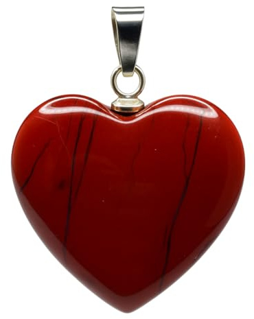 Felicidade Ciondolo a forma di cuore in diaspro rosso, pietra semipreziosa, gioiello energetico e naturale, 4 cm, Pietra, Diaspro rosso