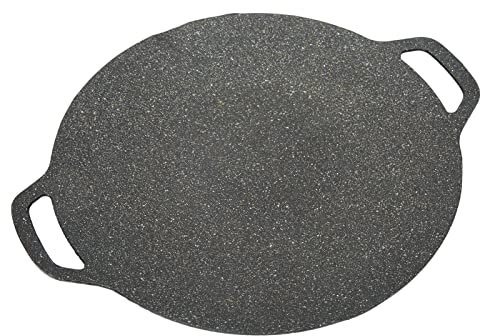 Masyrt Poêle à griller coréenne avec revêtement anti-adhésif, 6 couches, ronde, pour la cuisson en intérieur, noire, 30 cm