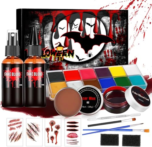 Funnity Halloween Kunstblut Set, Halloween Schminke, Fake Blood,Face Paint Halloween , Kunstblut Auswaschbar, für Karneval, Film, Unfug, Simulierte Wunden,Cosplay