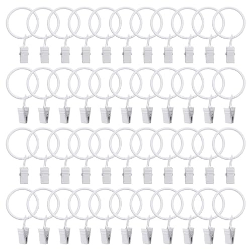 sourcing map Paquete de 44 anillos de cortina con clips, 1.3 pulgadas de diámetro interior, ganchos para colgar cortinas, vintage, decorativo, resistente al óxido, con ganchos, color blanco