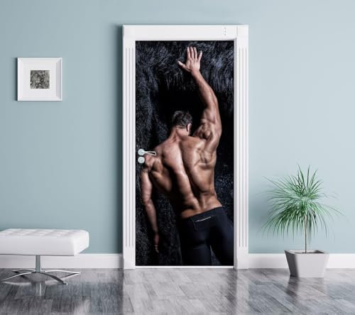 Türtapete Selbstklebend 90x200 Sexy Mann Türaufkleber 3D Türposter Muskel Fototapete Türfolie Türklebefolie Wasserdichte für Türwand Dekoration Tapete a5939