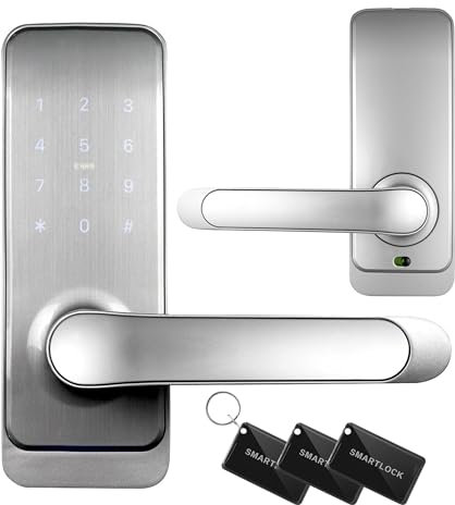 EURA ELH-51H4 Serratura intelligente per porta con maniglia Serratura a combinazione Lettore di prossimità 13,56 MHz IP65 Spazioso Acciaio Universale Argento