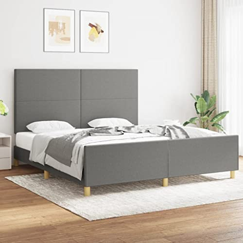 OHOOWOO Bettgestell mit Kopfteil Dunkelgrau 180x200 cm Stoff,Hochwertiges Polsterbett mit verstellbarem Kopfteil und stabilem Federholzrahmen Dunkelgrau