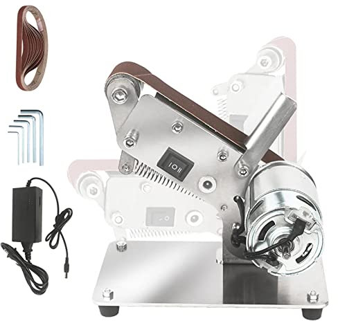 Belt Sander Mini DIY Electric Polishing Grinding Machine Knife Apex Edge Sharpener - Adjustable Sanding Machine for Woodworking Resin Metal Table with Wrenches Sand Belt