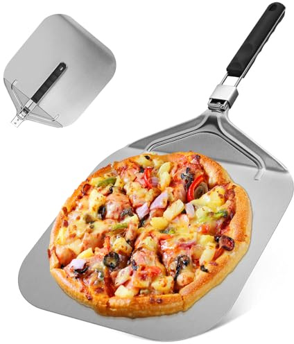 Zaxiva Pelle Pizza en Aluminium, Avec Poignée en Plastique Pliable, 32 x 32 cm Supports de Grande Surface Accessoires de Four à Four Pizza, Pour la Famille Four à Pizza Cuisson de la Pizza