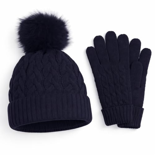 HiFEN® Winter Beanie Hat Gloves Set for Women Thermal Warm Knitted Cap and Touchscreen Gloves Cold Weather Set for Indoor Outdoor Activities