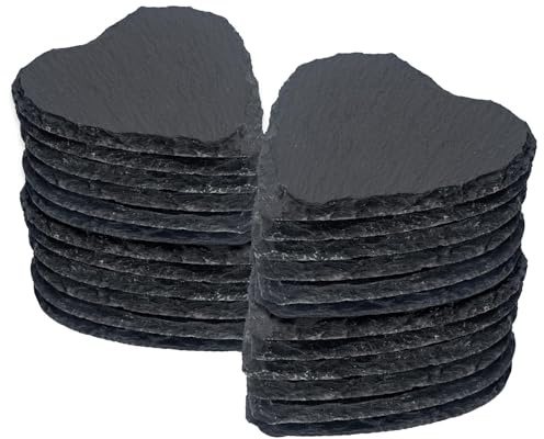 Argon Tableware Herz Schieferuntersetzer - 10cm - 24x Natürlich Schwarz Stein Heim Küche Trinken Kaffee Tasse Glas Halter Tisch Matte Tischsets