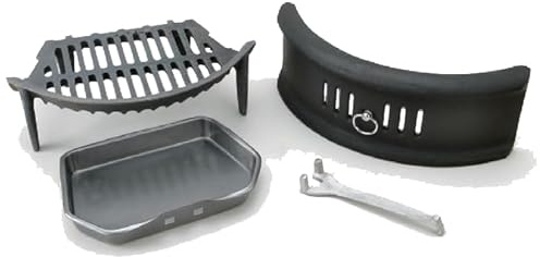 Vintage Decor ® Complete Cast Iron Fire Set. Comprising of Grate Ash Pan & Lifting Tool & Bow Front Fret Black 16 to Suit Fireplace Opening Size of 16 inches Solid Fuel Natural Open Fireplace