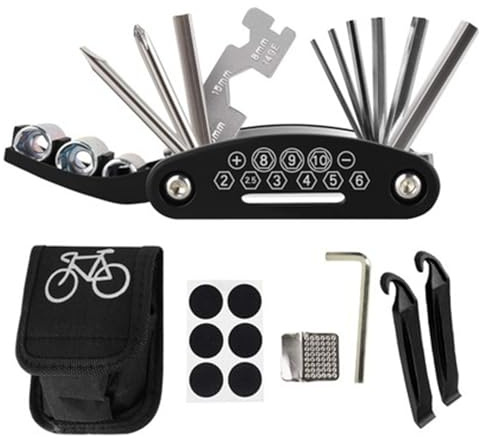 16-In-1-Schraubendreher-Reparaturwerkzeug, Fahrrad Multitool, Enthält Werkzeugsatz, Reifenflicken, Reifendämpfer, Schraubenschlüssel, Reifenheber, Für Die Montage Und Reparatur Von Fahrrädern