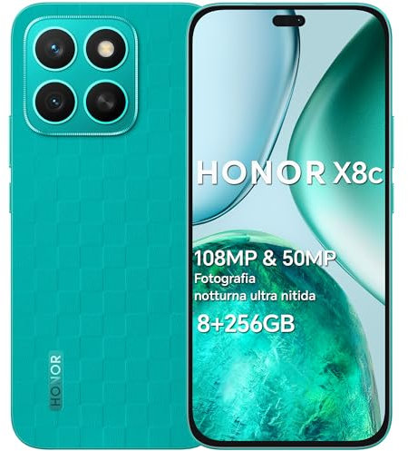 HONOR X8c Smartphone Android 15 Dual SIM 4G Cellulare, 8GB RAM 256GB, AMOLED da 6.7 pollici display telefono con Qualcomm Snapdragon 685, 108&50MP, 5000 mAh, AI Eraser, Marrs Green[Versione italiana]