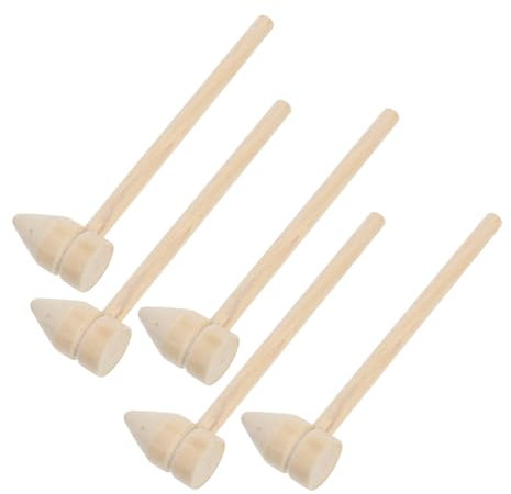 BELLIFFY 5pcs Mini Wooden Hammers Multi-use Toy Tools for Kids Natural Wood Color Handheld Mallets for Building, Role Playing, and Birthday Party Play