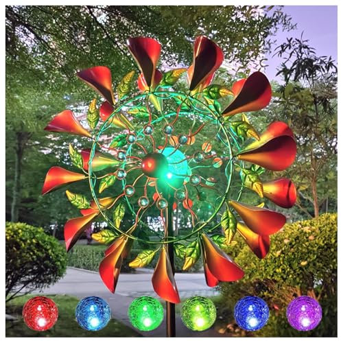 HAZARA Solar Magische WindmüHle 210 cm Windspiele FüR Den Garten Edelstahl Kugellager Wetterfestes Gartendeko