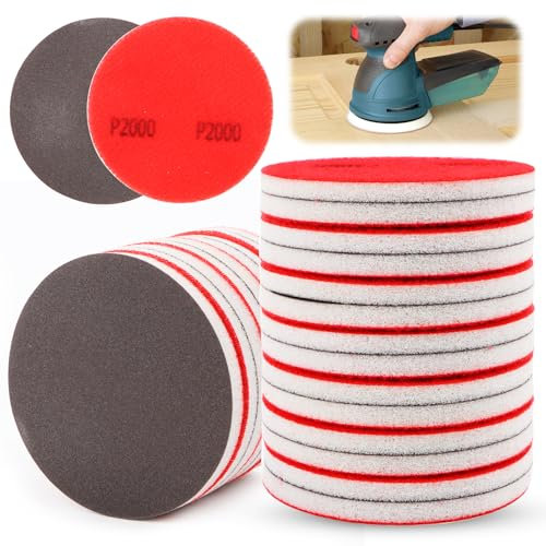 Shineboc - Spugne abrasive, 24 pezzi, grana 2000, rotonde, in schiuma morbida, per legno, cartongesso, metallo, riparazione della carrozzeria dell'auto