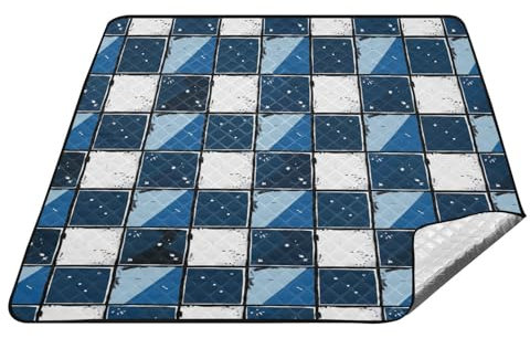 EtherSpher Blau-weißes Karomuster, wasserdichte Outdoor-Decke für Gras, XXL, Gras, große Picknickdecke für Boden, Picknickartikel, Cobija de Picnic