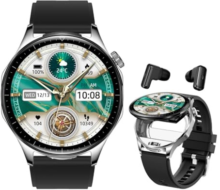 Smart Watch con Auricolari Wireless, Orologio Bluetooth per Uomo e da Donna, 1,43 pollici AMOLED, Sportivo Fitness Tracker con iOS Android Telefoni, Frequenza cardiaca Monitor del sonno (Argento)