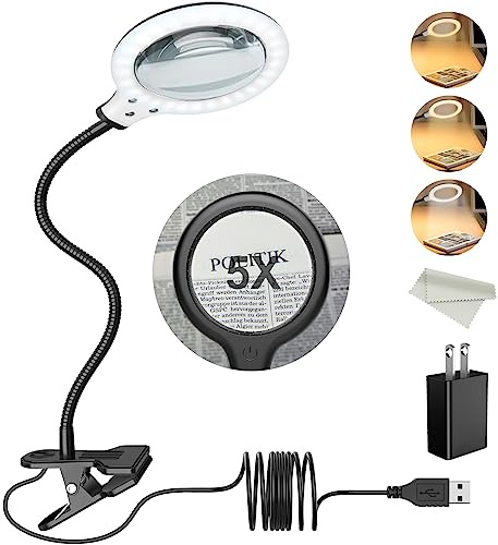 Riuog 5X Magnification LED Magnifying Lamp with Clamp with Smart Touch stepless Dimmable Settings for Crafts Reading Work Sewing Hobbies Low Vision,Handmade Good Helper